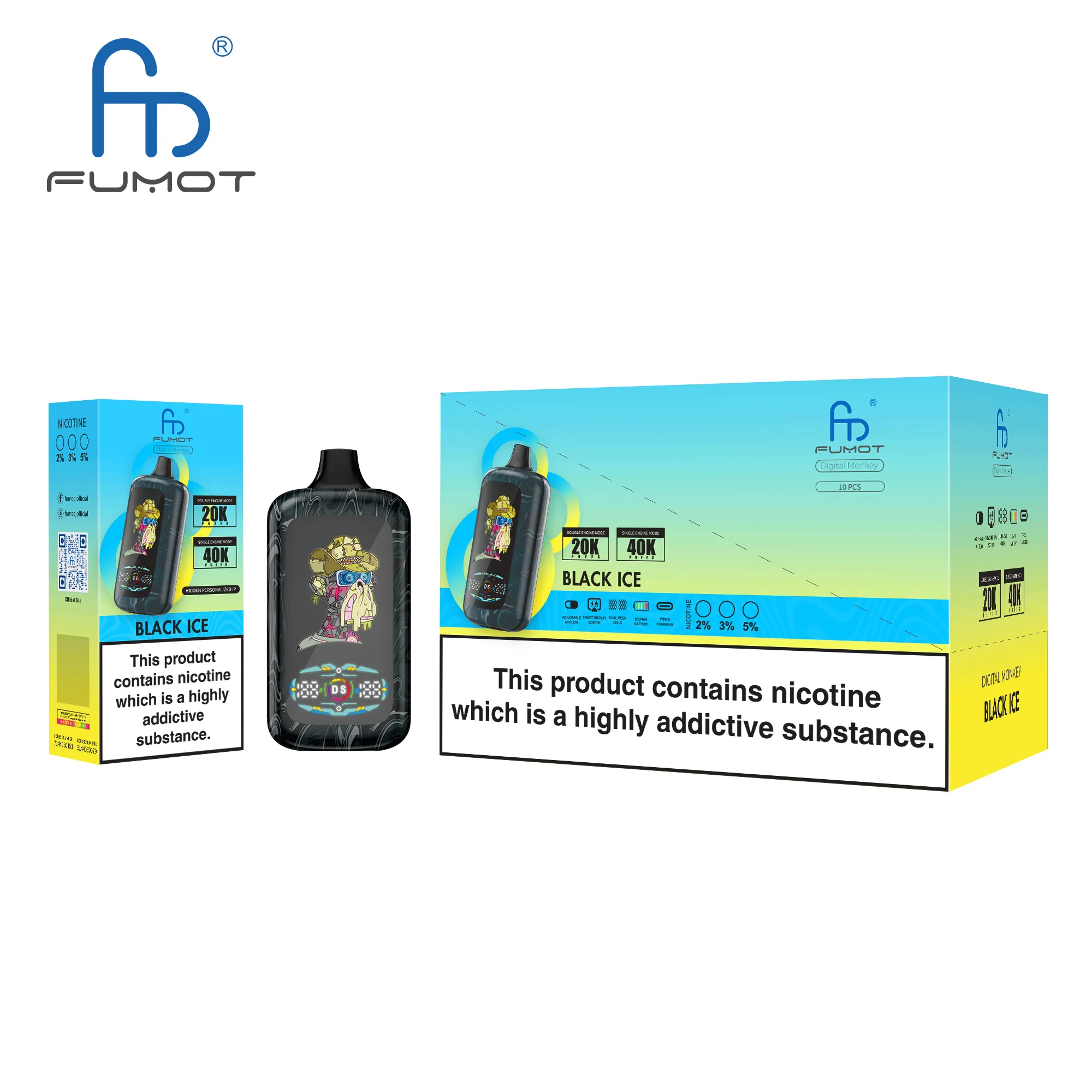 Fumot Digital Monkey 20K/40K Einweg E-Zigarette mit Dual Mesh Coil und Smart Display